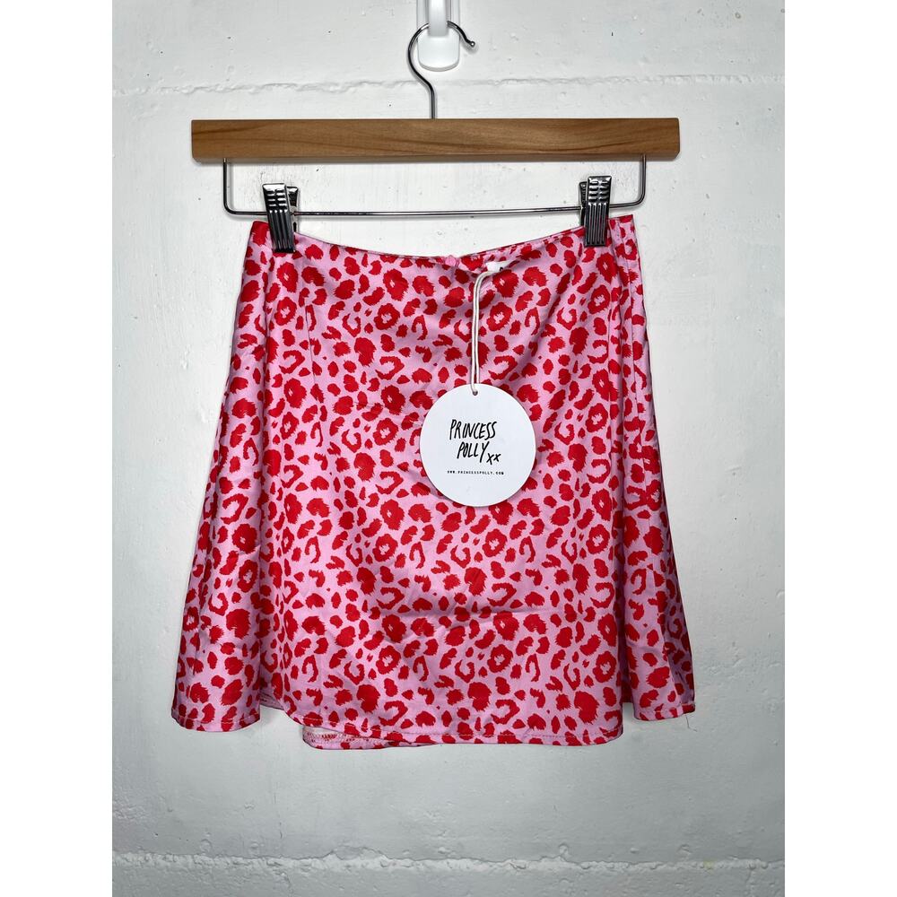 NEW Princess Polly Quinny Mini Skirt Pink Red Cheetah Mini Skirt US 0